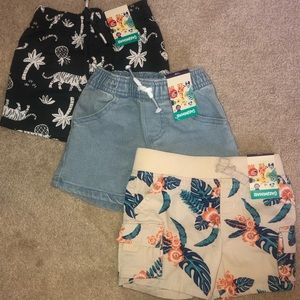 3-Pack NEW 12 Month Boys Shorts Tropical Tan Faded Denim Jeans Grey Tiger Print